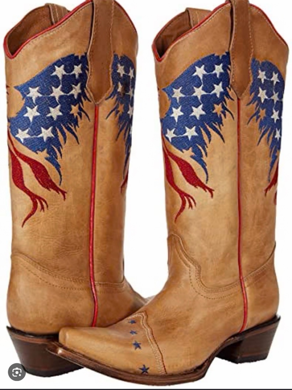 Circle G Tan Patriotic Embroidered Flag Heeled Cowboy Boots